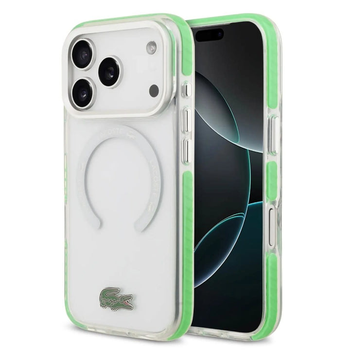 Lacoste iPhone 17 Pro Max Backcover hoesje - MagSafe - Frosted Finish - Green Edge - Transparant-Hoesjes-Ilumina Benelux
