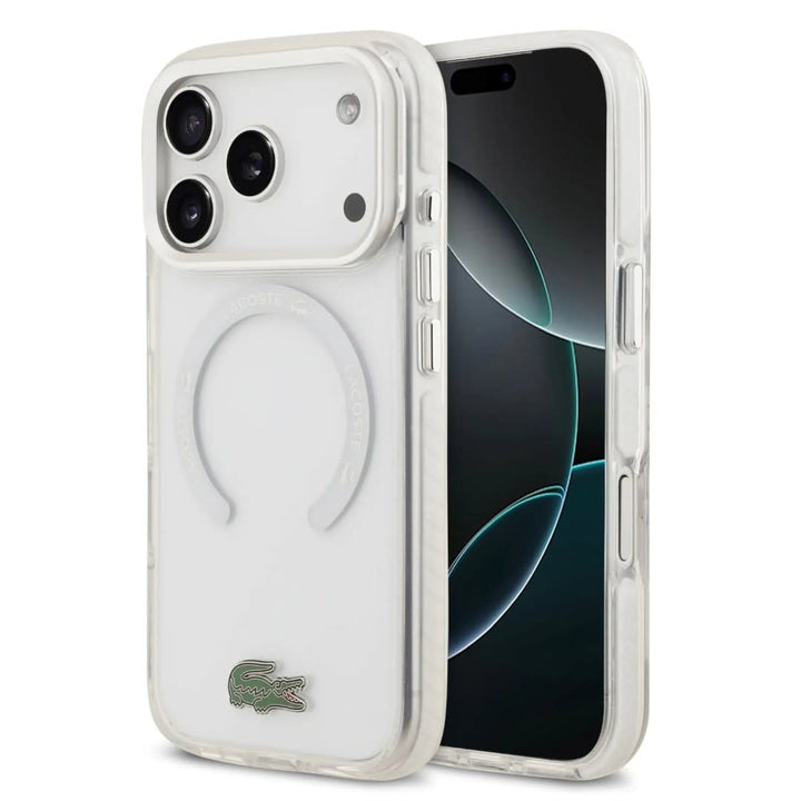 Lacoste iPhone 17 Pro Max Backcover hoesje - MagSafe - Frosted Finish - Wit-Hoesjes-Ilumina Benelux