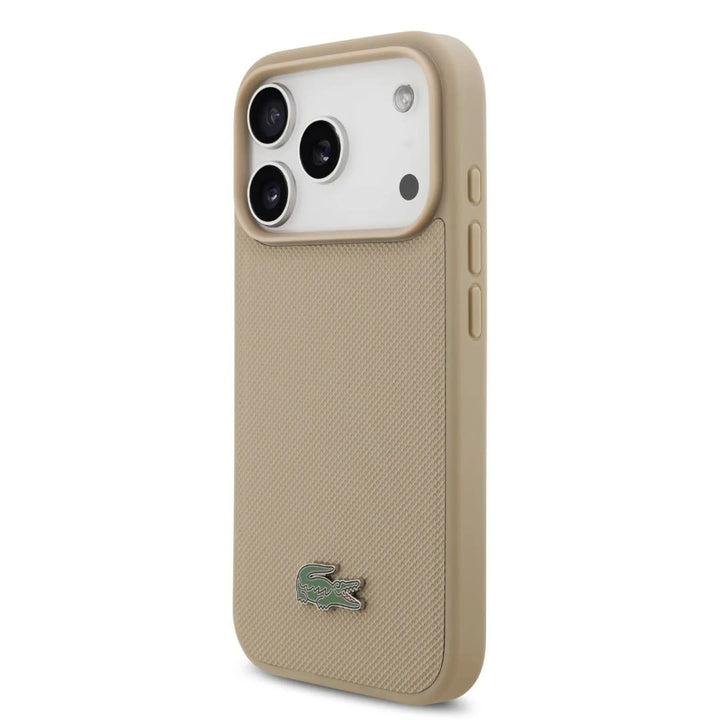 Lacoste iPhone 17 Pro Max Backcover hoesje - MagSafe - Iconic Petit Pique Logo - Taupe-Hoesjes-Ilumina Benelux