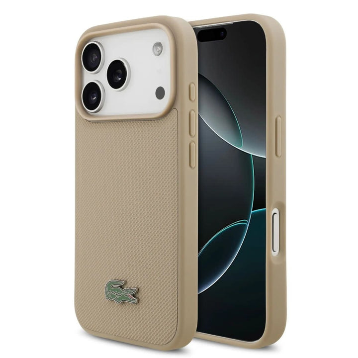 Lacoste iPhone 17 Pro Max Backcover hoesje - MagSafe - Iconic Petit Pique Logo - Taupe-Hoesjes-Ilumina Benelux