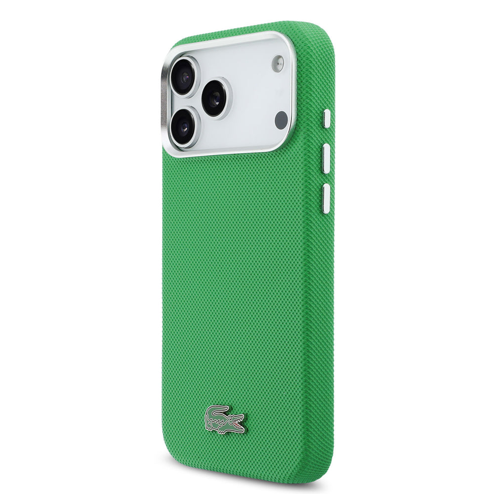 Lacoste iPhone 17 Pro Max Backcover hoesje - MagSafe - Metal Edges - Iconic Petit Pique Logo - Estragon Green-Hoesjes-Ilumina Benelux