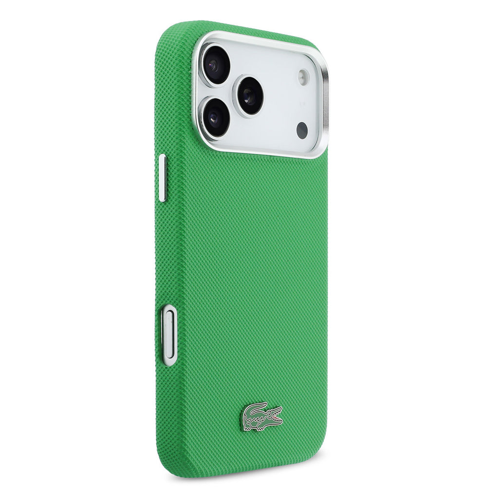 Lacoste iPhone 17 Pro Max Backcover hoesje - MagSafe - Metal Edges - Iconic Petit Pique Logo - Estragon Green-Hoesjes-Ilumina Benelux