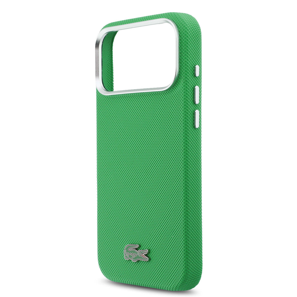 Lacoste iPhone 17 Pro Max Backcover hoesje - MagSafe - Metal Edges - Iconic Petit Pique Logo - Estragon Green-Hoesjes-Ilumina Benelux