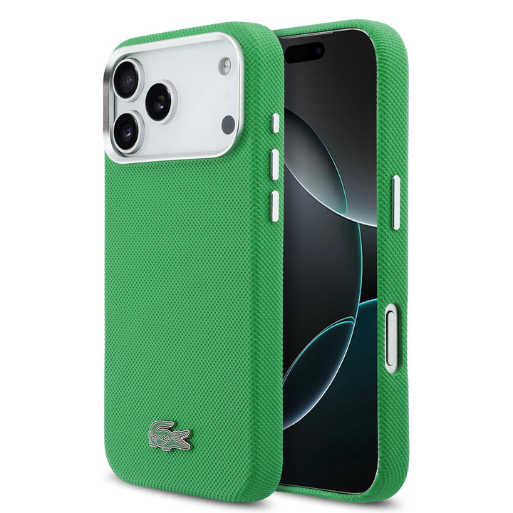 Lacoste iPhone 17 Pro Max Backcover hoesje - MagSafe - Metal Edges - Iconic Petit Pique Logo - Estragon Green-Hoesjes-Ilumina Benelux