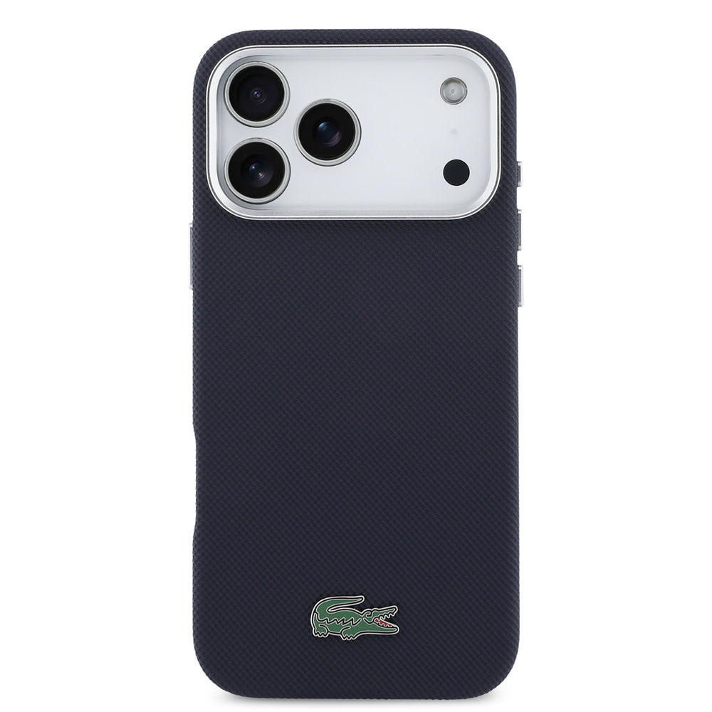Lacoste iPhone 17 Pro Max Backcover hoesje - MagSafe - Metal Edges - Iconic Petit Pique Logo - Navy-Hoesjes-Ilumina Benelux