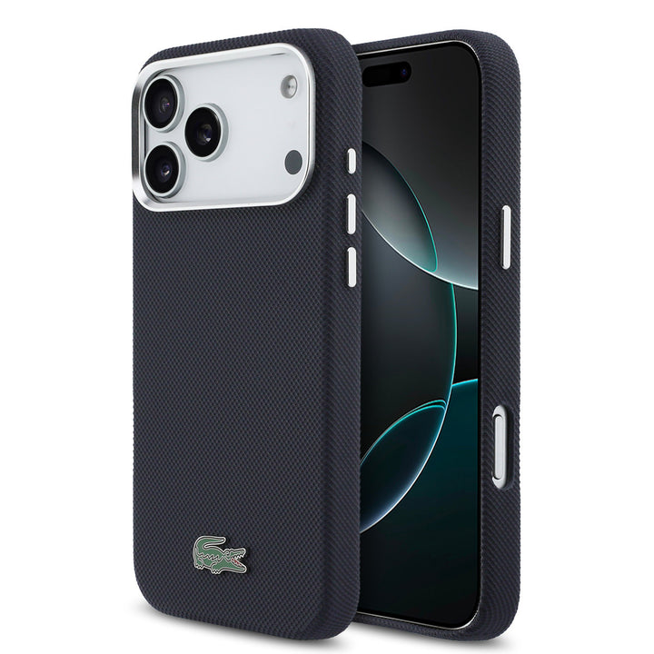 Lacoste iPhone 17 Pro Max Backcover hoesje - MagSafe - Metal Edges - Iconic Petit Pique Logo - Navy-Hoesjes-Ilumina Benelux