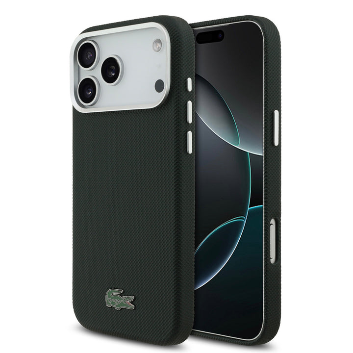 Lacoste iPhone 17 Pro Max Backcover hoesje - MagSafe - Metal Edges - Iconic Petit Pique Logo - Sinople Green-Hoesjes-Ilumina Benelux