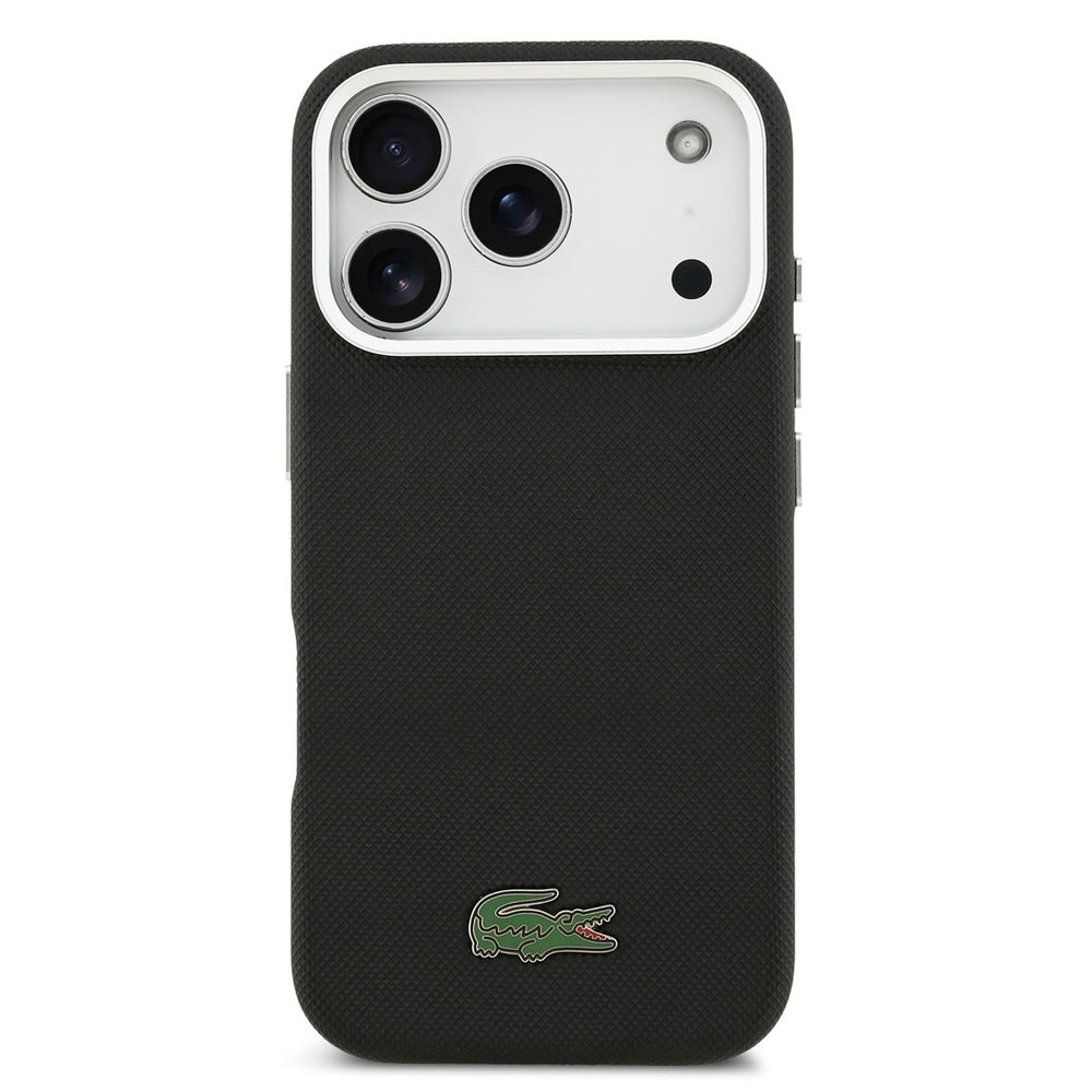 Lacoste iPhone 17 Pro Max Backcover hoesje - MagSafe - Metal Edges - Iconic Petit Pique Logo - Zwart-Hoesjes-Ilumina Benelux