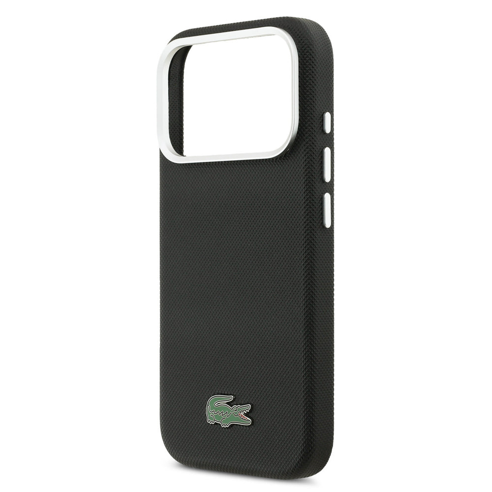 Lacoste iPhone 17 Pro Max Backcover hoesje - MagSafe - Metal Edges - Iconic Petit Pique Logo - Zwart-Hoesjes-Ilumina Benelux