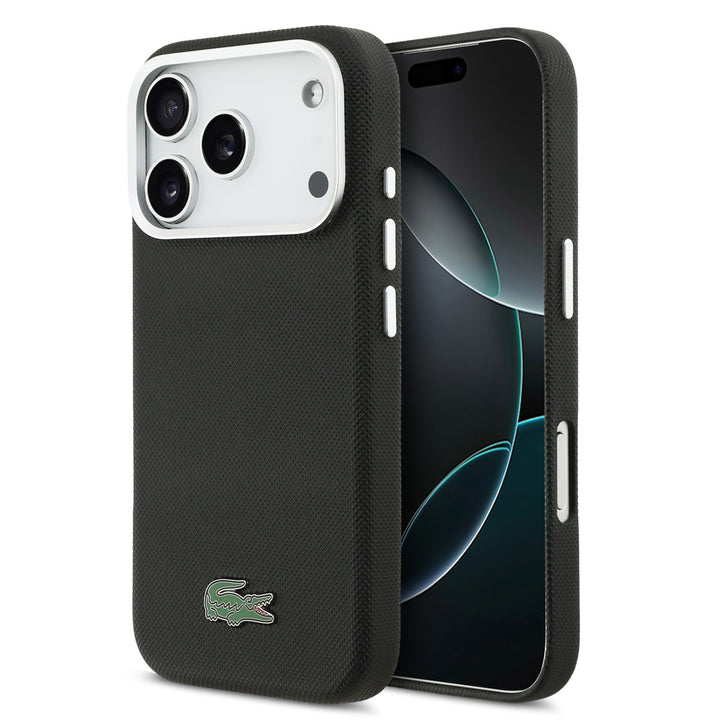 Lacoste iPhone 17 Pro Max Backcover hoesje - MagSafe - Metal Edges - Iconic Petit Pique Logo - Zwart-Hoesjes-Ilumina Benelux