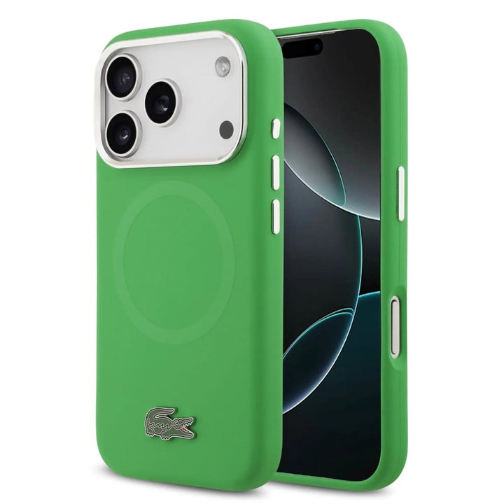 Lacoste iPhone 17 Pro Max Backcover hoesje - MagSafe - Metal Logo - Groen-Hoesjes-Ilumina Benelux