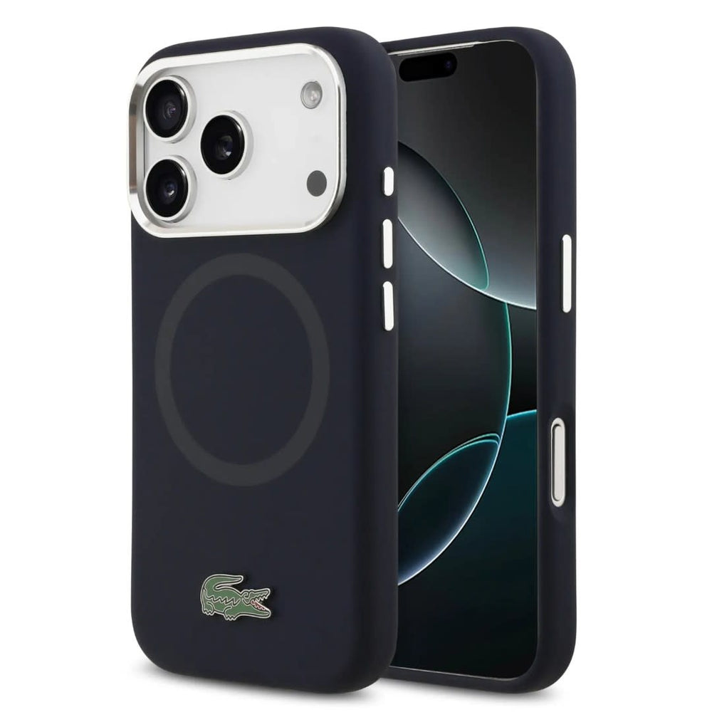 Lacoste iPhone 17 Pro Max Backcover hoesje - MagSafe - Metal Logo - Navy-Hoesjes-Ilumina Benelux