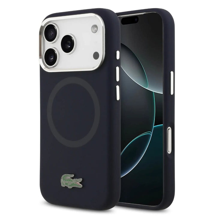 Lacoste iPhone 17 Pro Max Backcover hoesje - MagSafe - Metal Logo - Navy-Hoesjes-Ilumina Benelux