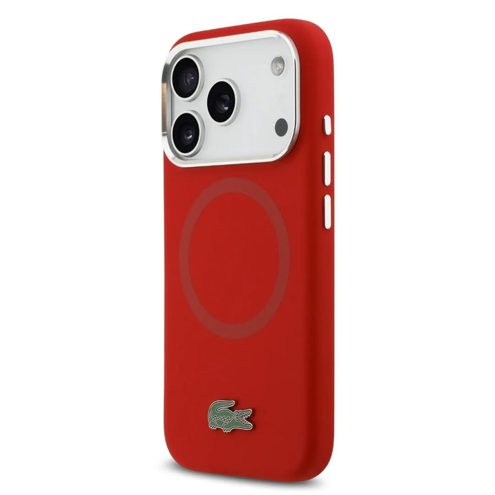 Lacoste iPhone 17 Pro Max Backcover hoesje - MagSafe - Metal Logo - Rood-Hoesjes-Ilumina Benelux