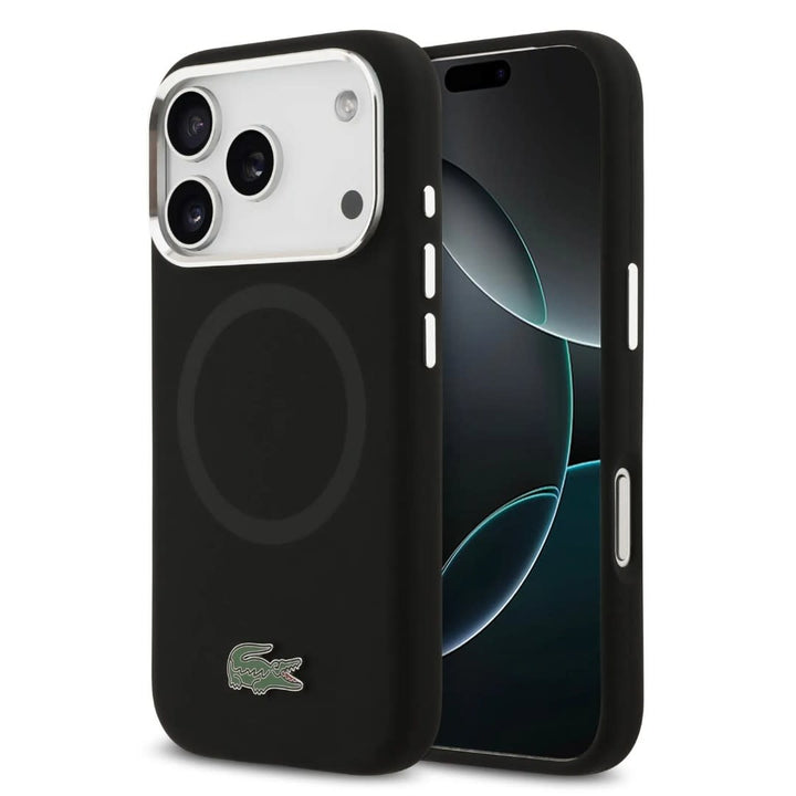 Lacoste iPhone 17 Pro Max Backcover hoesje - MagSafe - Metal Logo - Zwart-Hoesjes-Ilumina Benelux