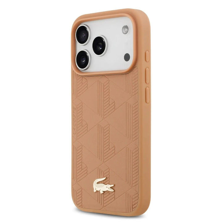 Lacoste iPhone 17 Pro Max Backcover hoesje - MagSafe - Monogramme Print With Gold Logo - Roze-Hoesjes-Ilumina Benelux