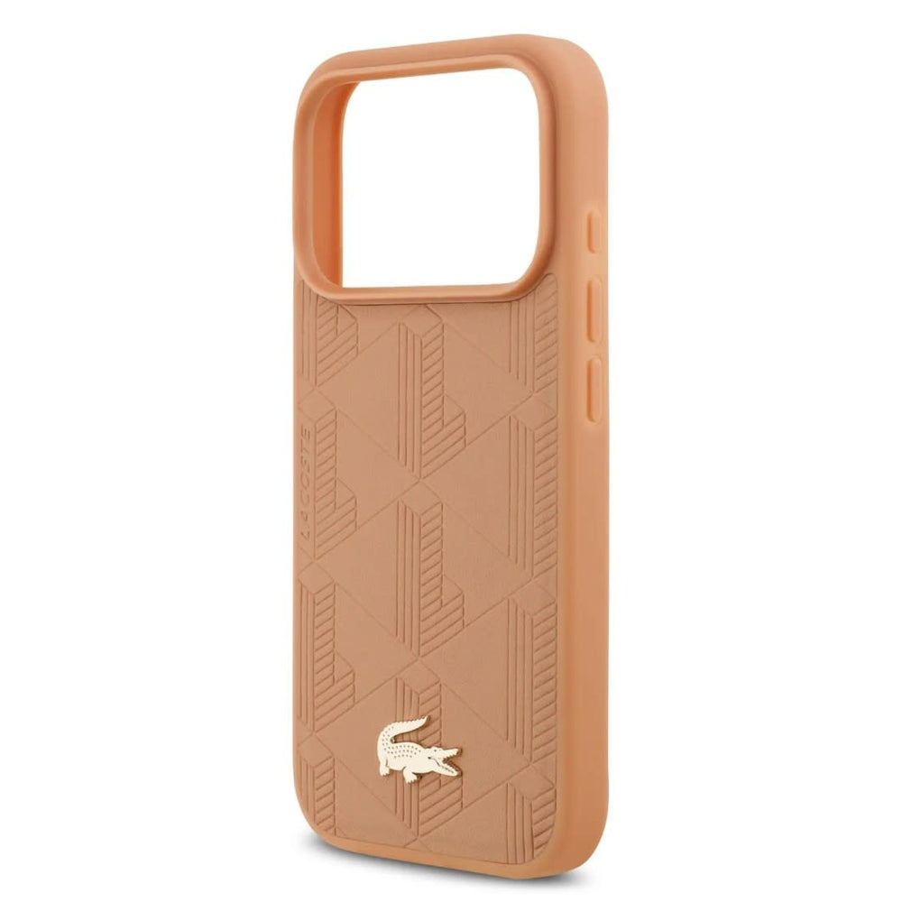 Lacoste iPhone 17 Pro Max Backcover hoesje - MagSafe - Monogramme Print With Gold Logo - Roze-Hoesjes-Ilumina Benelux