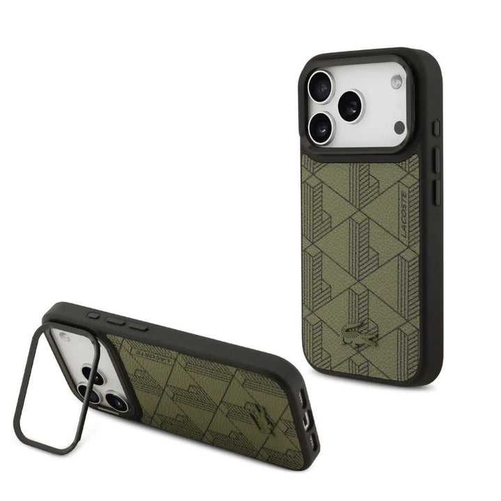 Lacoste iPhone 17 Pro Max Backcover hoesje - MagSafe - Nomogramme Logo with Camera Stand - Groen-Hoesjes-Ilumina Benelux