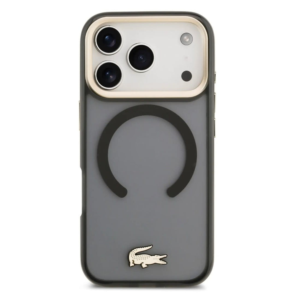 Lacoste iPhone 17 Pro Max Backcover hoesje - MagSafe - Transparent Case With Frosted Finish - Gold Edge - Zwart-Hoesjes-Ilumina Benelux