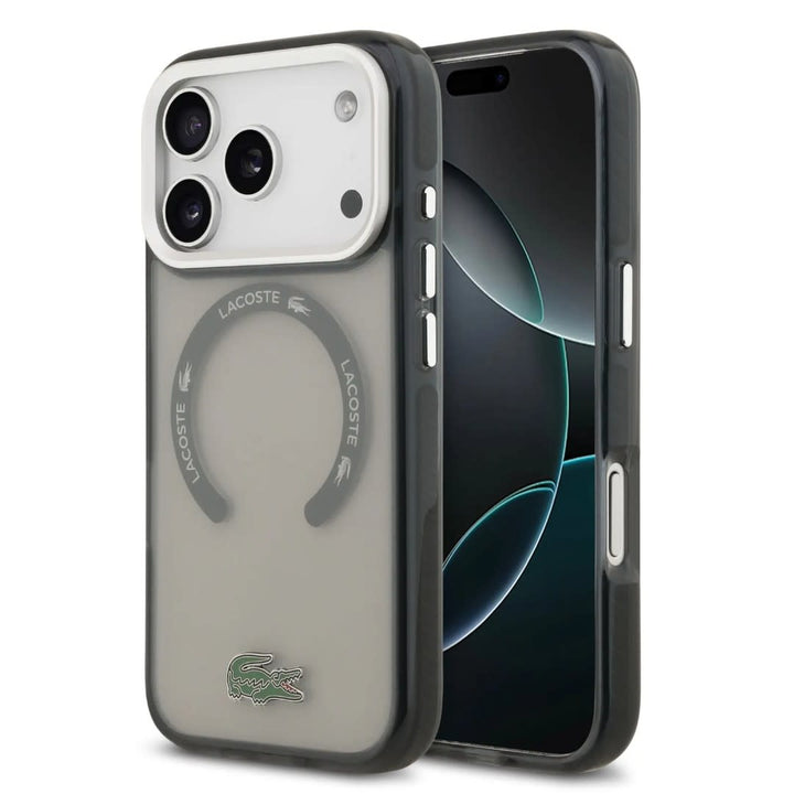 Lacoste iPhone 17 Pro Max Backcover hoesje - MagSafe - Transparent Case With Frosted Finish - Grijs-Hoesjes-Ilumina Benelux