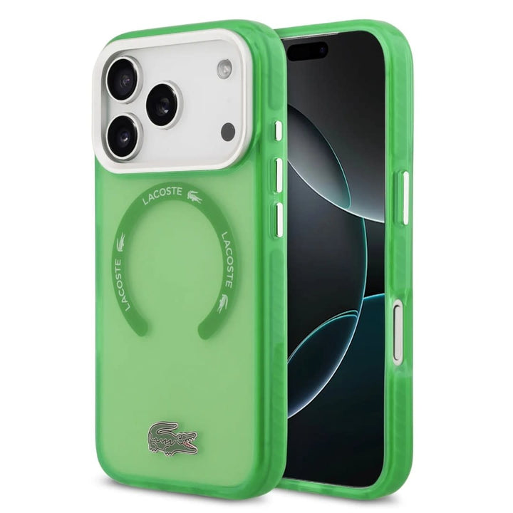 Lacoste iPhone 17 Pro Max Backcover hoesje - MagSafe - Transparent Case With Frosted Finish - Groen-Hoesjes-Ilumina Benelux