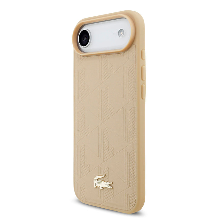 Lacoste iPhone Air Backcover hoesje - MagSafe - Monogramme Print With Gold Logo - Beige-Hoesjes-Ilumina Benelux