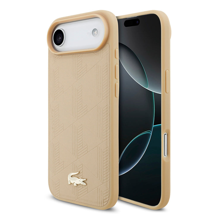 Lacoste iPhone Air Backcover hoesje - MagSafe - Monogramme Print With Gold Logo - Beige-Hoesjes-Ilumina Benelux