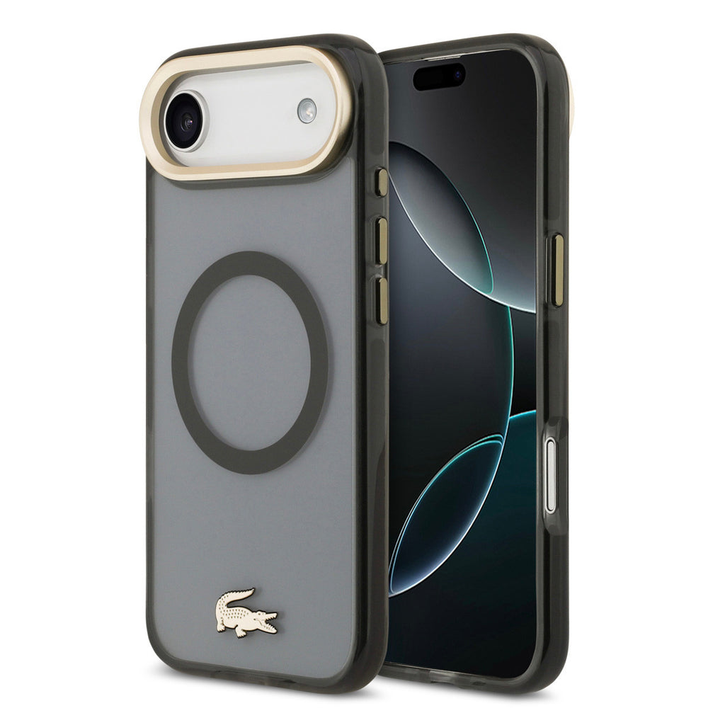 Lacoste iPhone Air Backcover hoesje - MagSafe - Transparent Case With Frosted Finish - Gold Edge - Zwart-Hoesjes-Ilumina Benelux