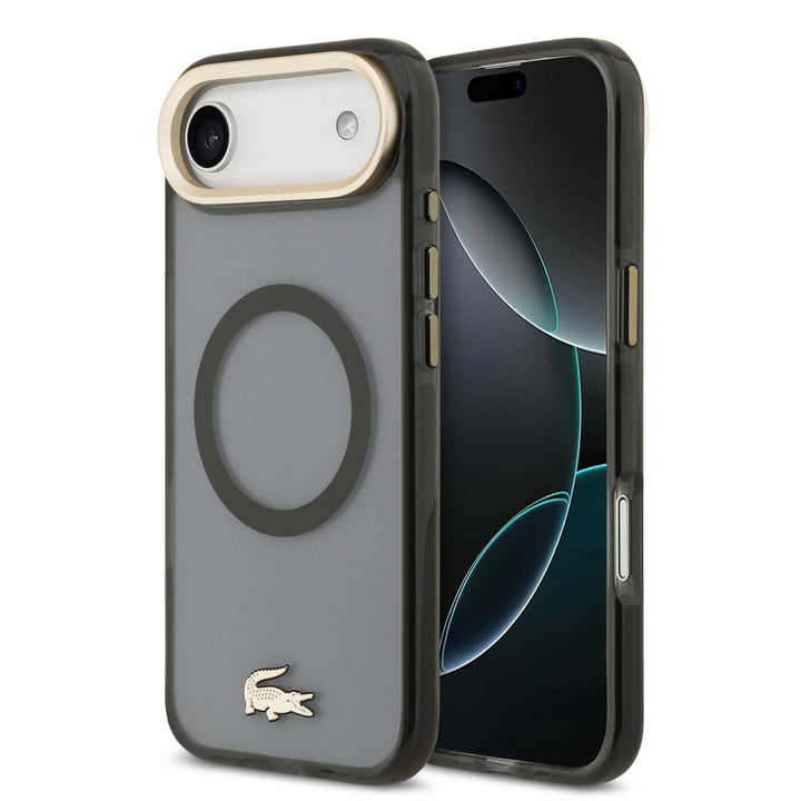 Lacoste iPhone Air Backcover hoesje - MagSafe - Transparent Case With Frosted Finish - Gold Edge - Zwart-Hoesjes-Ilumina Benelux