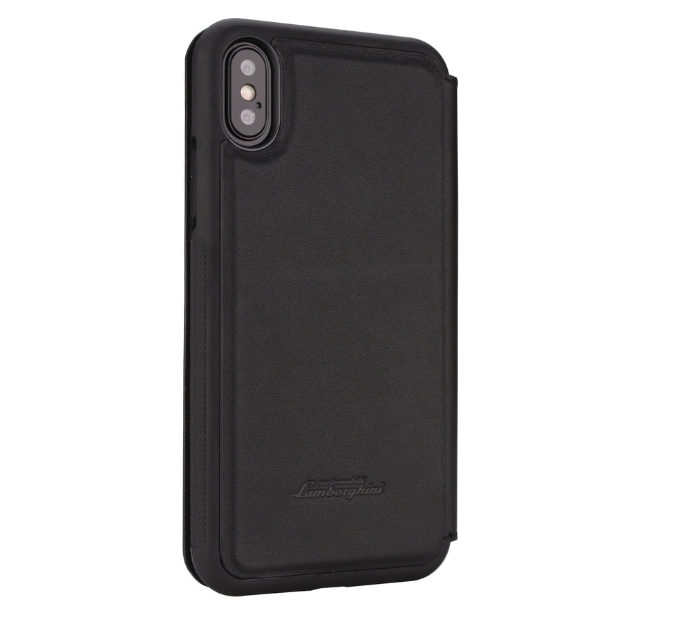 Lamborghini Huracan Zwart hoesje iPhone X-Xs - Book Case - Echt leer - D6 Serie-Hoesjes-Ilumina Benelux