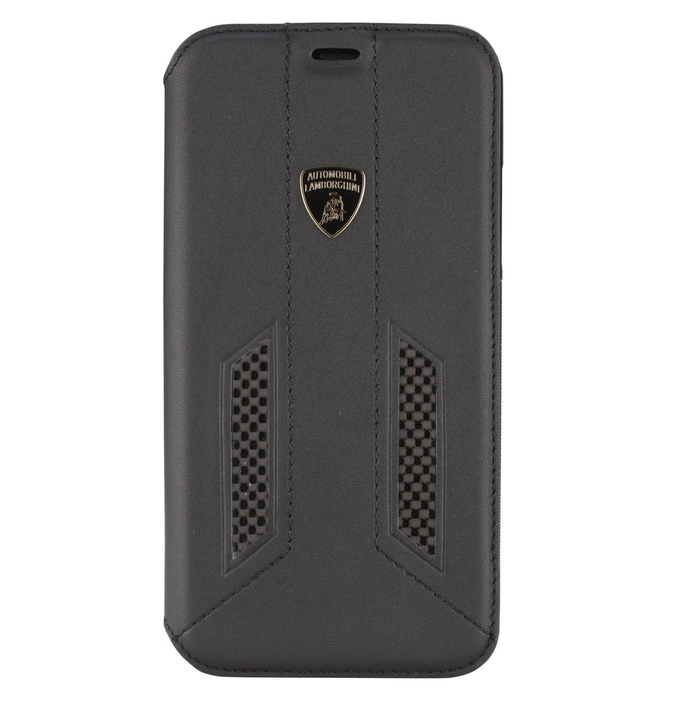 Lamborghini Huracan Zwart hoesje iPhone X-Xs - Book Case - Echt leer - D6 Serie-Hoesjes-Ilumina Benelux
