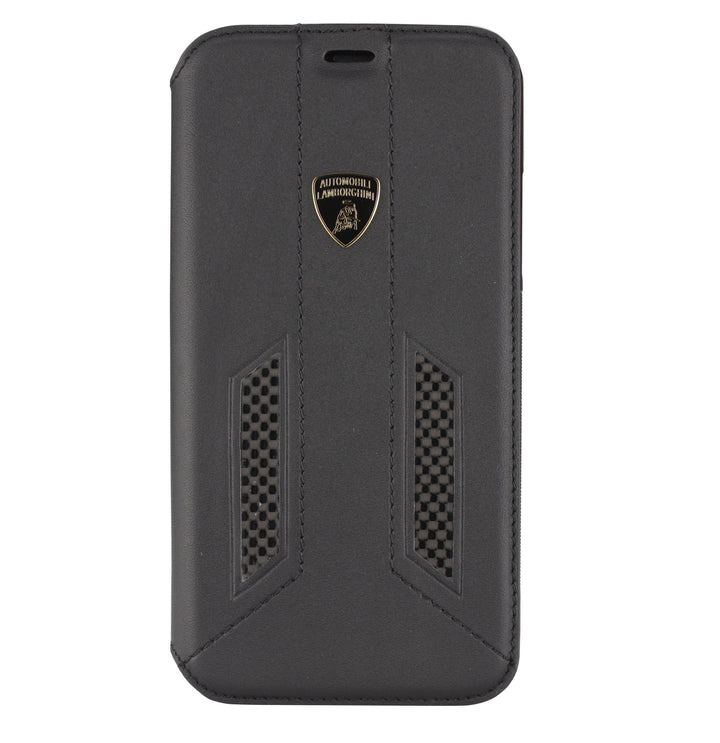 Lamborghini Huracan Zwart hoesje iPhone X-Xs - Book Case - Echt leer - D6 Serie-Hoesjes-Ilumina Benelux
