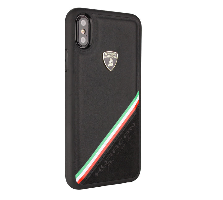 Lamborghini backcover hoesje Alcantara Apple iPhone Xs Max Zwart - Genuine Leather - Echt leer-Hoesjes-Ilumina Benelux
