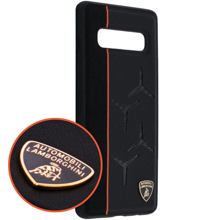 Lamborghini backcover hoesje Alcantara Samsung Galaxy S10e Oranje - Genuine Leather - Echt leer-Hoesjes-Ilumina Benelux