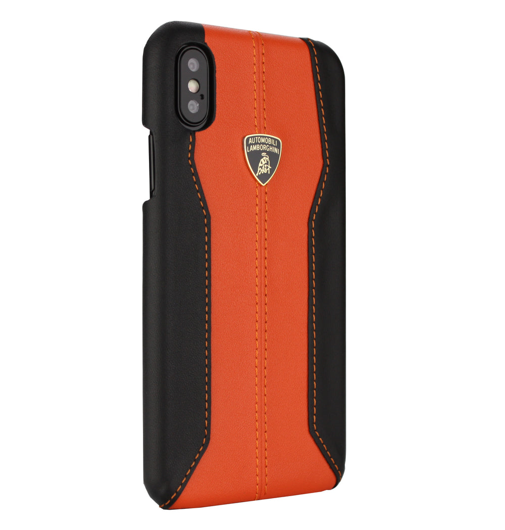 Lamborghini backcover hoesje D1 Serie Apple iPhone Xs Max Oranje - Genuine Leather - Echt leer-Hoesjes-Ilumina Benelux
