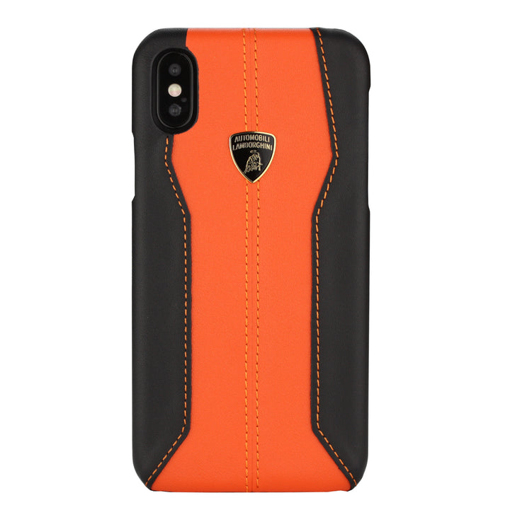 Lamborghini backcover hoesje D1 Serie Apple iPhone Xs Max Oranje - Genuine Leather - Echt leer-Hoesjes-Ilumina Benelux