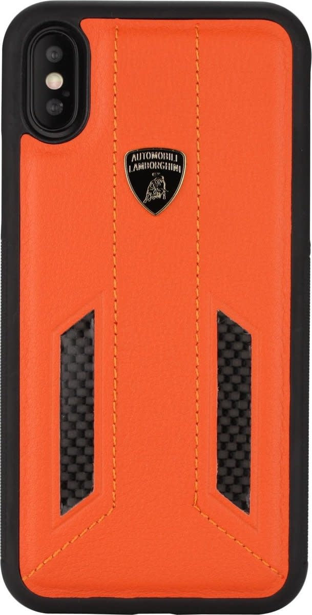 Lamborghini backcover hoesje D6 Serie Apple iPhone X-Xs Oranje - Echt leer-Hoesjes-Ilumina Benelux