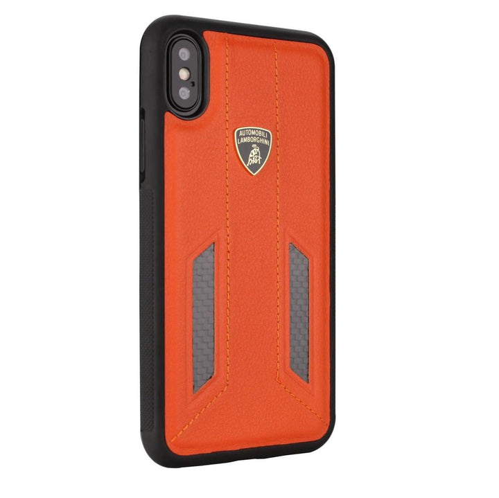 Lamborghini backcover hoesje D6 Serie Apple iPhone X-Xs Oranje - Echt leer-Hoesjes-Ilumina Benelux