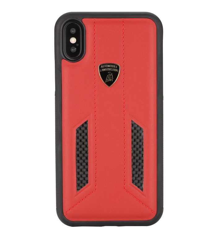 Lamborghini backcover hoesje D6 Serie Apple iPhone X-Xs Rood - Genuine Leather - Echt leer-Hoesjes-Ilumina Benelux