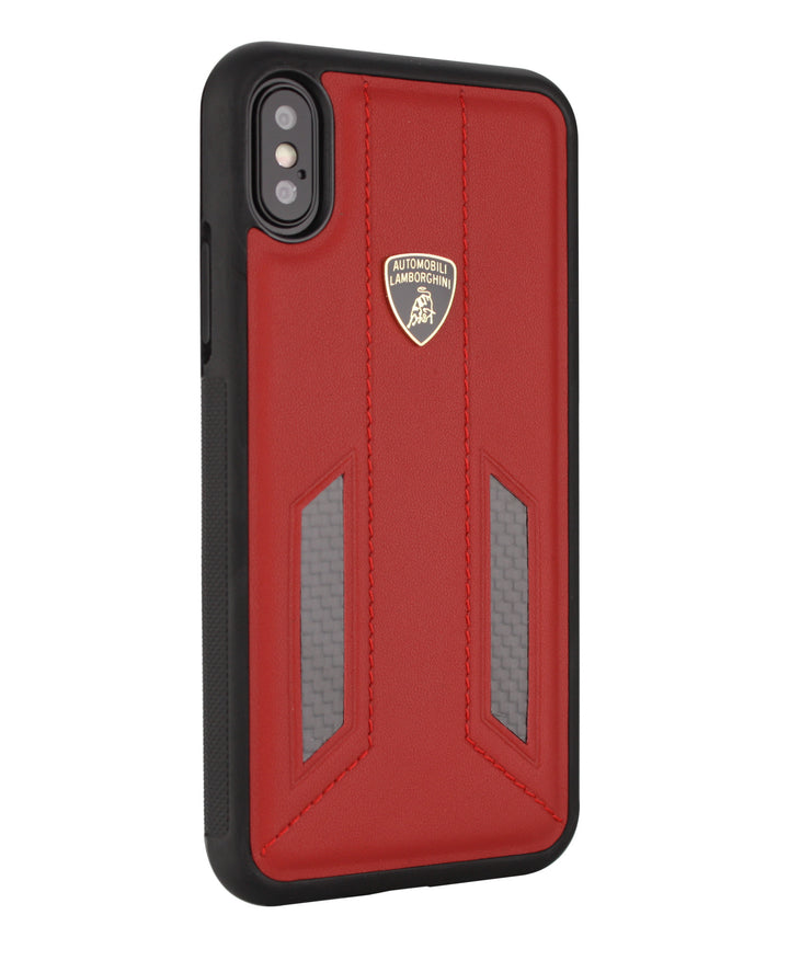 Lamborghini backcover hoesje D6 Serie Apple iPhone X-Xs Rood - Genuine Leather - Echt leer-Hoesjes-Ilumina Benelux