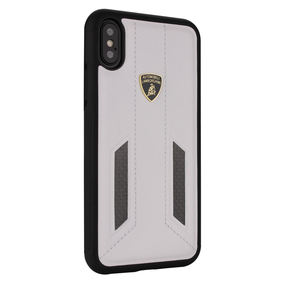 Lamborghini backcover hoesje D6 Serie Apple iPhone X-Xs Wit - Genuine Leather - Echt leer-Hoesjes-Ilumina Benelux