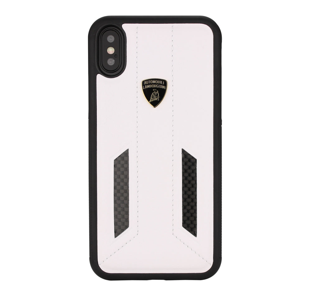 Lamborghini backcover hoesje D6 Serie Apple iPhone X-Xs Wit - Genuine Leather - Echt leer-Hoesjes-Ilumina Benelux