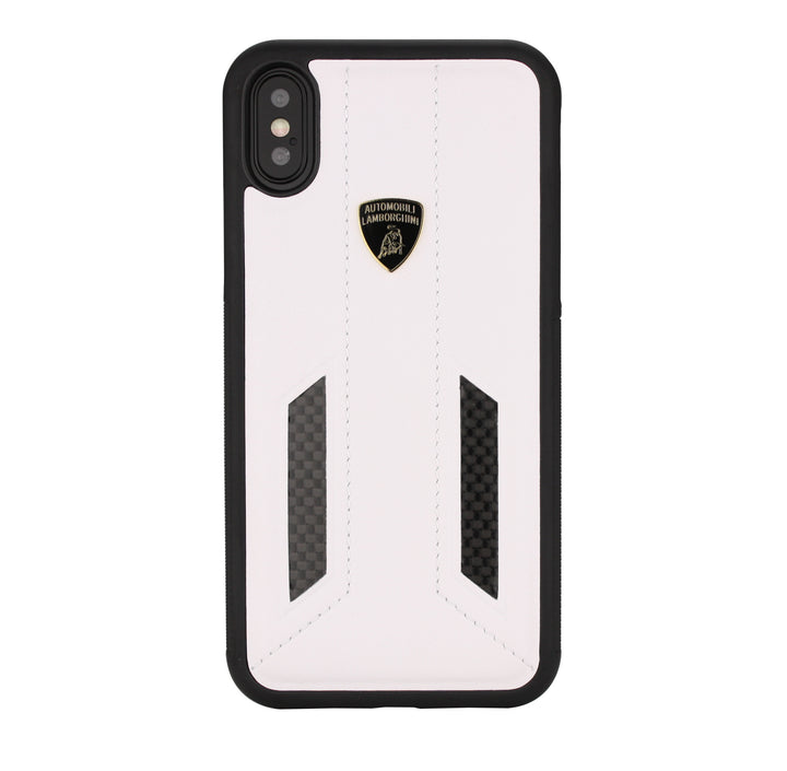Lamborghini backcover hoesje D6 Serie Apple iPhone X-Xs Wit - Genuine Leather - Echt leer-Hoesjes-Ilumina Benelux