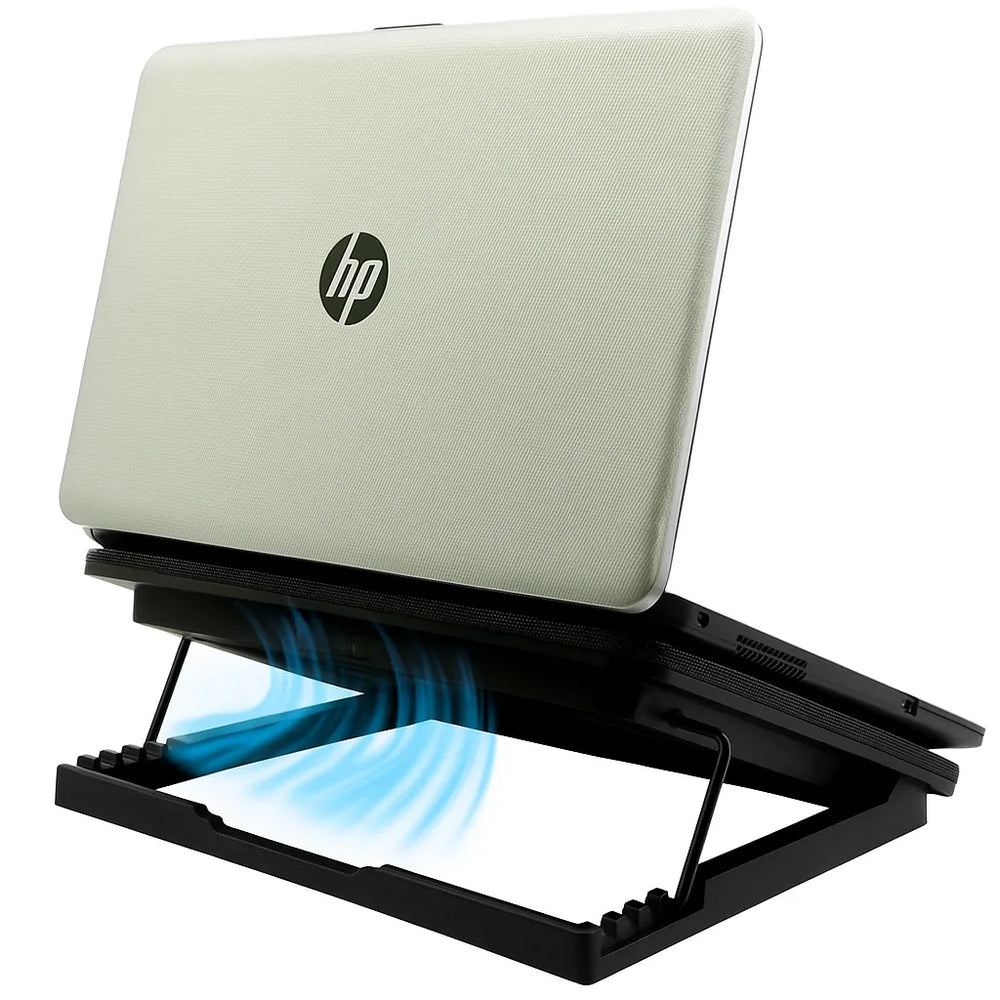 Laptop cooling pad – Ergonomische laptopstandaard – 2 stille ventilatoren – 6 verstelbare hoeken – USB powered – LED – Zwart-Laptopkoelers-Ilumina Benelux