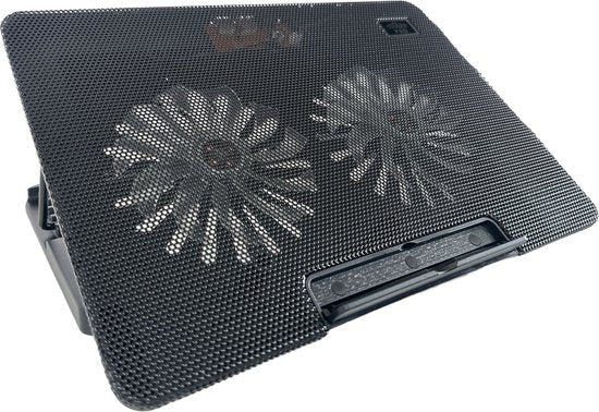 Laptop cooling pad – Ergonomische laptopstandaard – 2 stille ventilatoren – 6 verstelbare hoeken – USB powered – LED – Zwart-Laptopkoelers-Ilumina Benelux