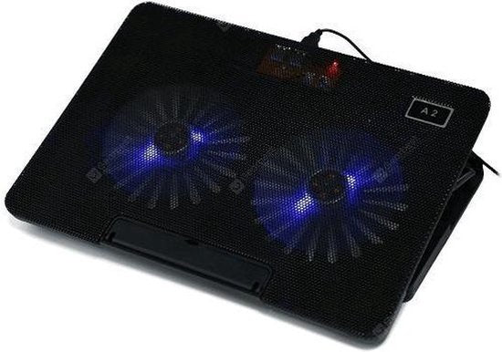 Laptop cooling pad – Ergonomische laptopstandaard – 2 stille ventilatoren – 6 verstelbare hoeken – USB powered – LED – Zwart-Laptopkoelers-Ilumina Benelux
