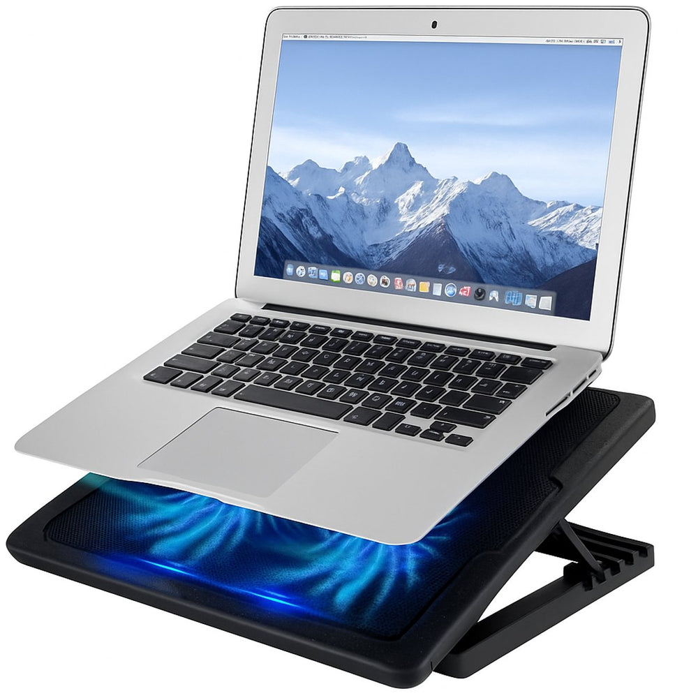 Laptop cooling pad – Ergonomische laptopstandaard – 2 stille ventilatoren – 6 verstelbare hoeken – USB powered – LED – Zwart-Laptopkoelers-Ilumina Benelux