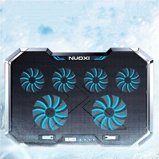 Laptop koeler – Cooling pad 6 ventilatoren – RGB LED & LCD-scherm – Verstelbaar – 12-17 inch – USB powered – Zwart-Laptopkoelers-Ilumina Benelux