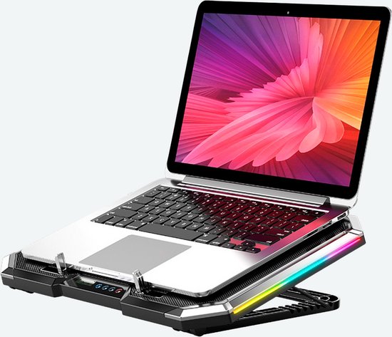 Laptop koeler – Cooling pad 6 ventilatoren – RGB LED & LCD-scherm – Verstelbaar – 12-17 inch – USB powered – Zwart-Laptopkoelers-Ilumina Benelux
