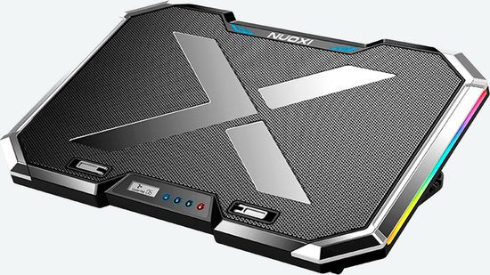 Laptop koeler – Cooling pad 6 ventilatoren – RGB LED & LCD-scherm – Verstelbaar – 12-17 inch – USB powered – Zwart-Laptopkoelers-Ilumina Benelux